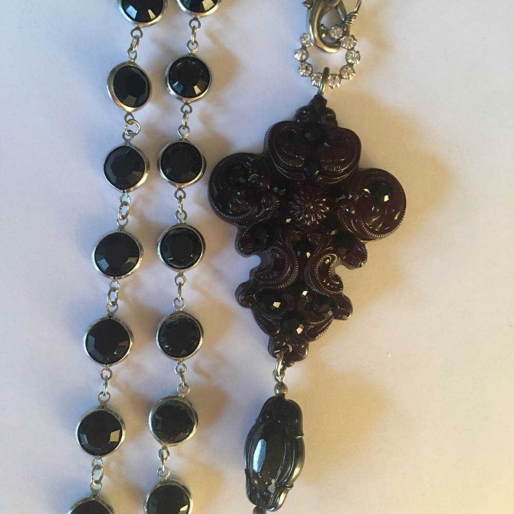 Black Crystal Silver Chain Necklace with Tarina Tarantino Pendant - Picture 4 of 10